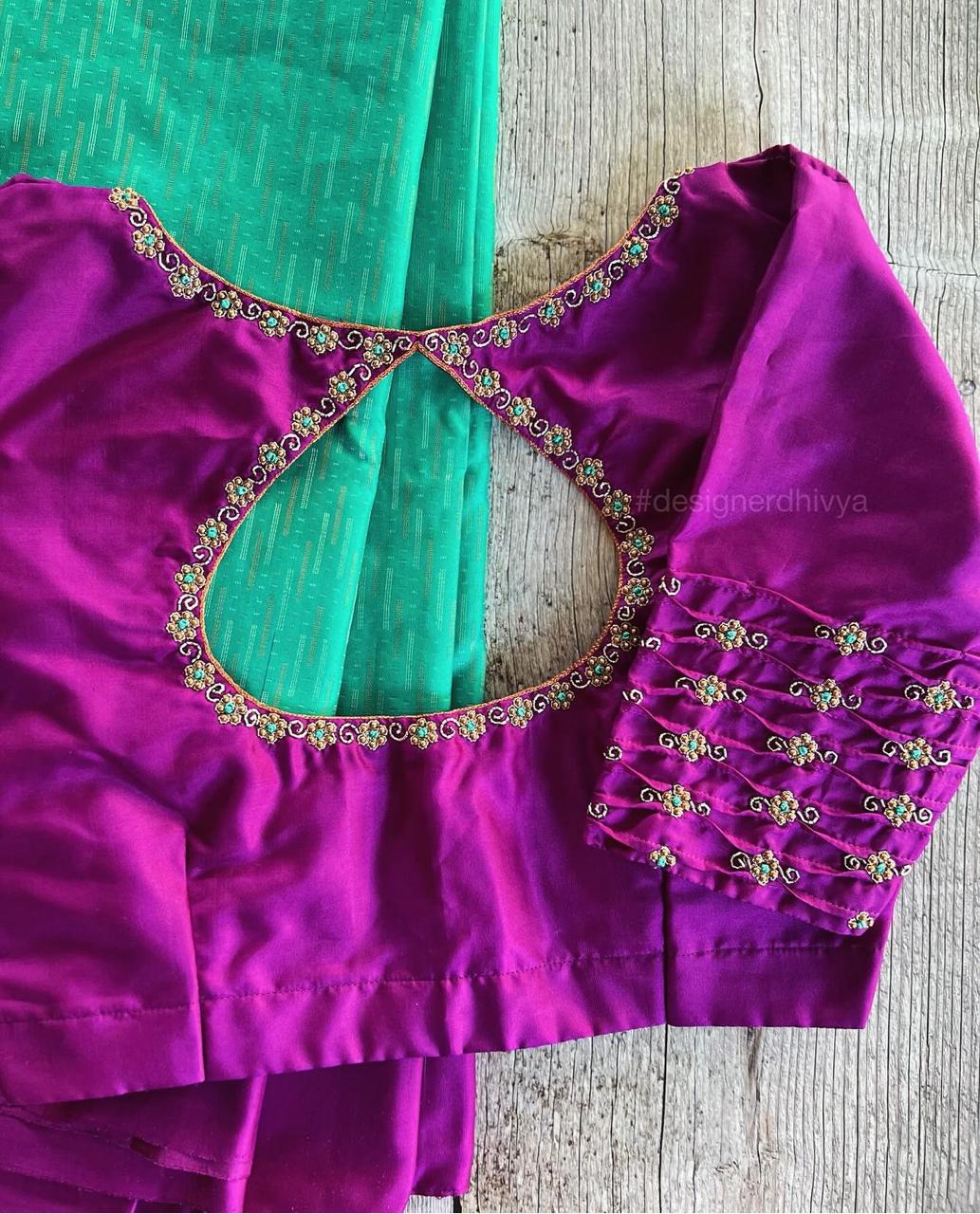 Magenta Silk Blouse with Gold Aari Work